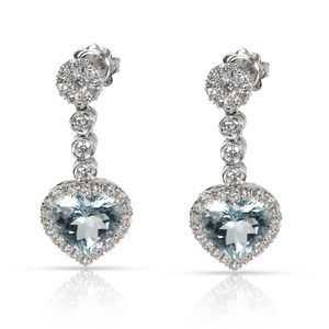 Favero Heart Shaped Blue Topaz & Diamond Drop Earring in 18K Gold 0.88 CTW